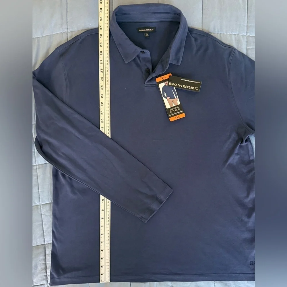 Banana Republic Luxe Touch Long Sleeve Polo Blue XXL NWT